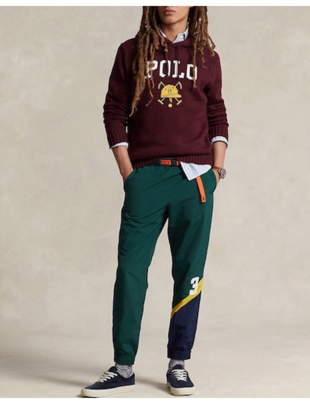 Polo by Ralph Lauren Burgundy Hoodie Sweater with Yellow Logo - Picture 2 of 3